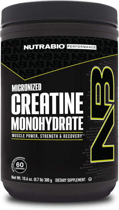 NutraBio Pure Micronized Creatine Monohydrate Powder – Unflavored (300 g) | Supports Muscle, Energy, Recovery & Strength