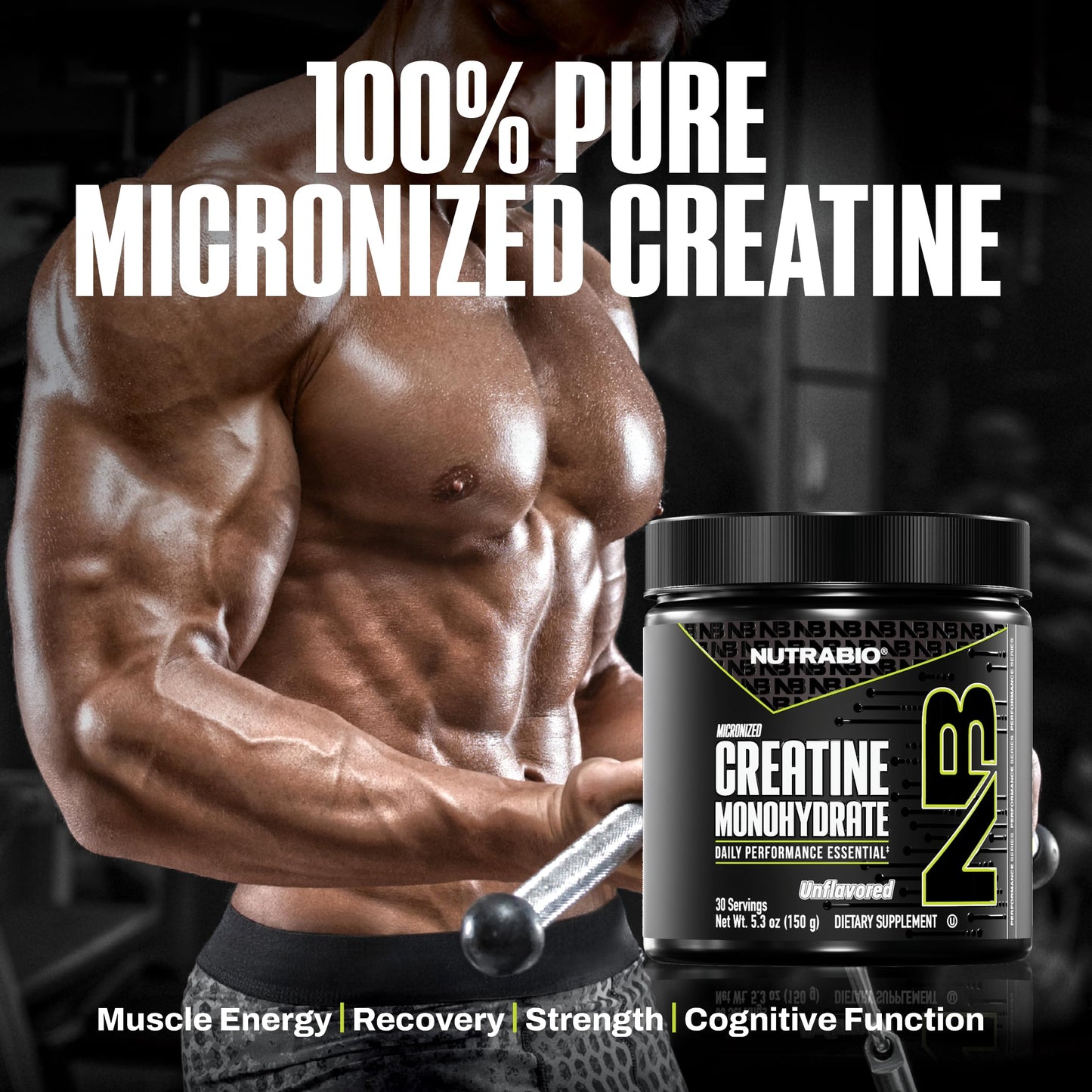 NutraBio Pure Micronized Creatine Monohydrate Powder – Unflavored, 150 g