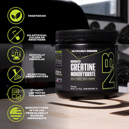 NutraBio Pure Micronized Creatine Monohydrate Powder – Unflavored, 150 g