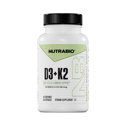 NutraBio Vitamin D3 K2 5000 IU | D3 + MK7 (180 mcg) for Bone & Heart Health | 60 Veg Caps