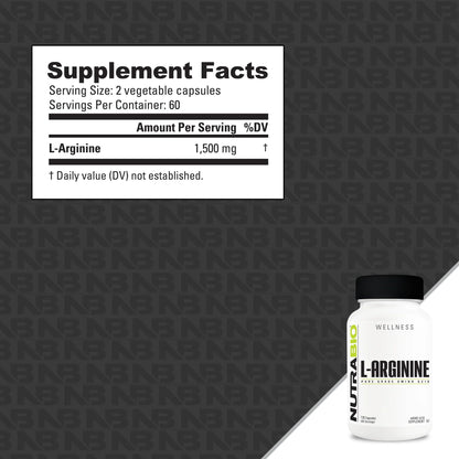 NutraBio L-Arginine 750mg – Nitric Oxide & Muscle Support (240 capsules)