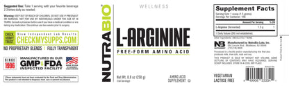 NutraBio L-Arginine Supplement, 750mg – Nitric Oxide Precursor, Supports Blood Flow, Vascular Health & Muscle Growth (250g)