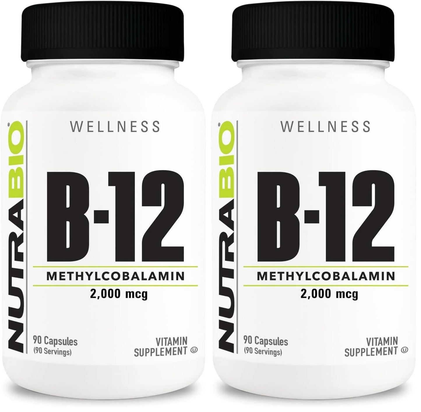 NutraBio Methyl B-12 Vitamin Supplement 2000mcg – 90 Veg Capsules (Pack of 2)