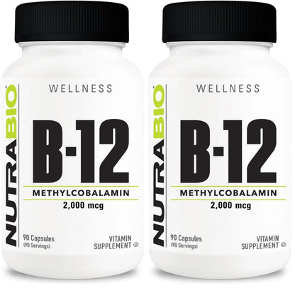 NutraBio Methyl B-12 Vitamin Supplement 2000mcg – 90 Veg Capsules (Pack of 2)