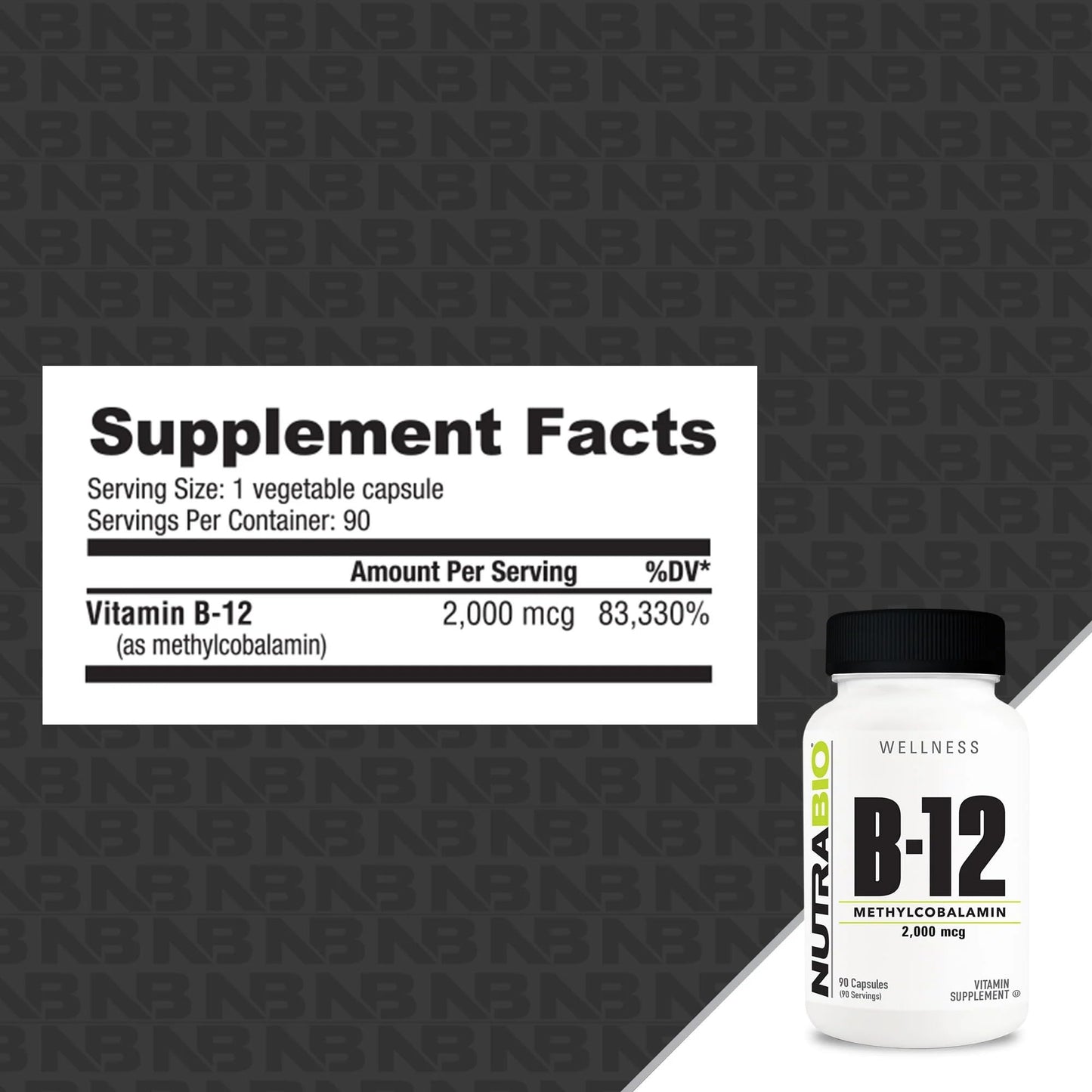 NutraBio Methyl B-12 Vitamin Supplement 2000mcg – 90 Veg Capsules (Pack of 2)