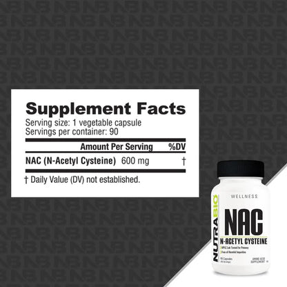 NutraBio NAC (N-Acetyl Cysteine) 600mg – 90 Capsules | Immune Support