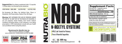 NutraBio NAC (N-Acetyl Cysteine) 600mg – 90 Capsules | Immune Support