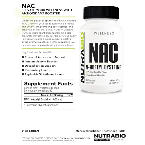 NutraBio NAC (N-Acetyl Cysteine) 600mg – 90 Capsules | Immune Support