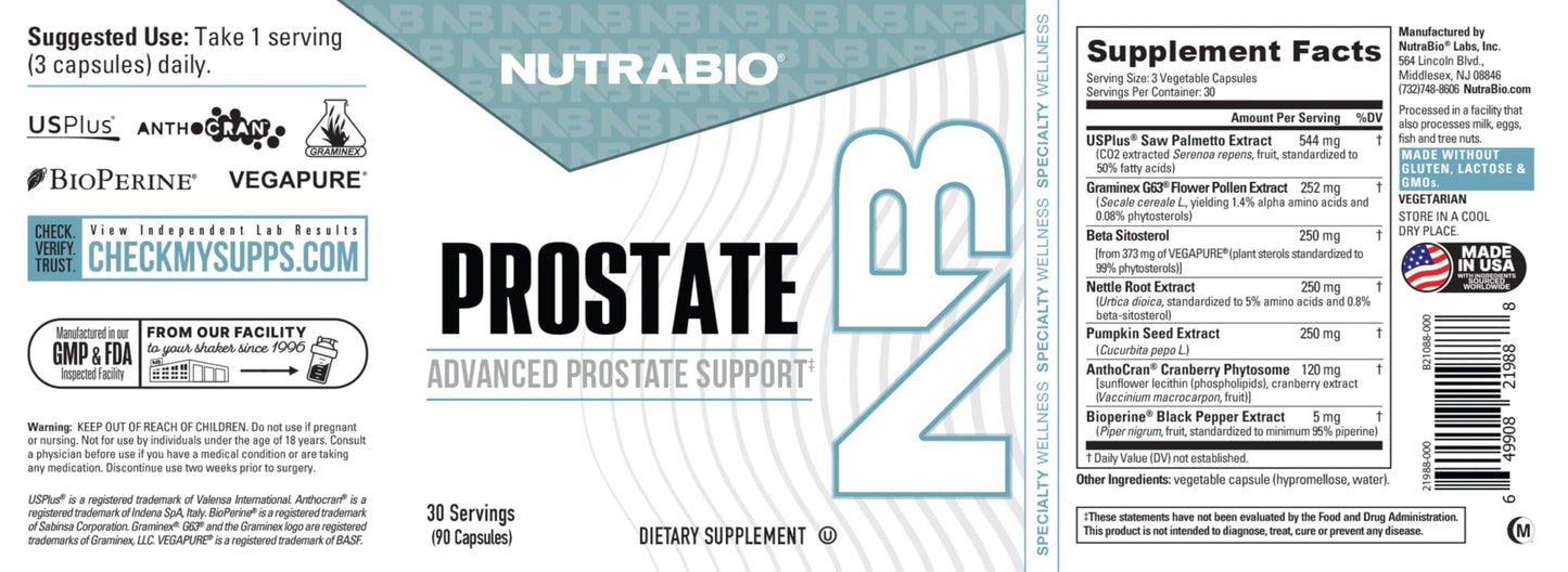 NutraBio Prostate - Advanced Prostate Support | Inflammation & Antioxidant Defense (90 Capsules)