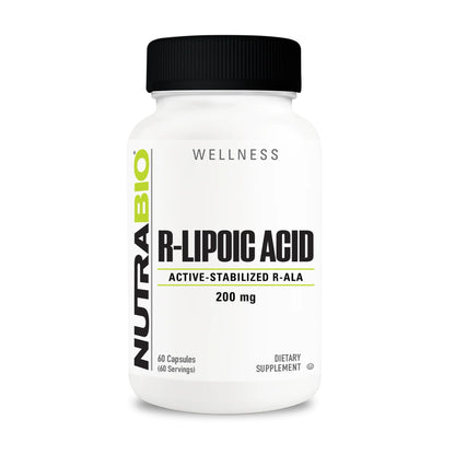 NutraBio R-Lipoic Acid 200mg R-ALA – Active Stabilized Alpha Lipoic Acid for Better Absorption | 60 Capsules