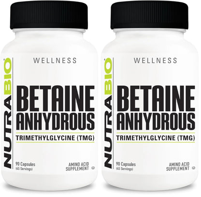 NutraBio TMG Supplements - 500mg Trimethylglycine (Betaine Anhydrous) Pack of 2