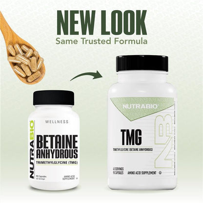 NutraBio TMG Supplements - 500mg Trimethylglycine (Betaine Anhydrous) Pack of 2