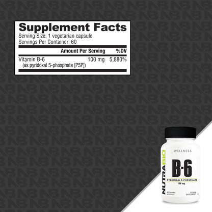 NutraBio Vitamin B6 P5P 100mg - Coenzyme B6, 60 Veg Caps