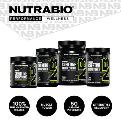 NutraBio Pure Micronized Creatine Monohydrate Powder – Unflavored, 500 g