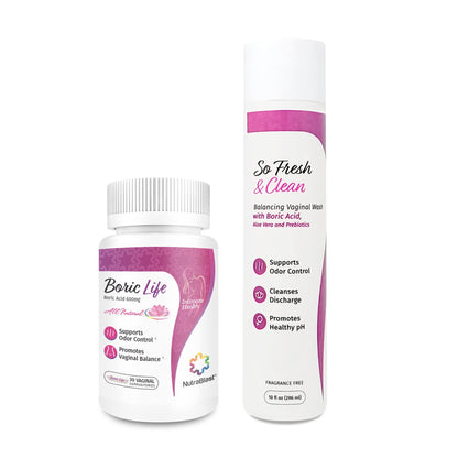NutraBlast Boric Acid Vaginal Suppositories Bundle with So Fresh & Clean | Odor Control & Intimate Balance (30 Count & 10 fl oz)