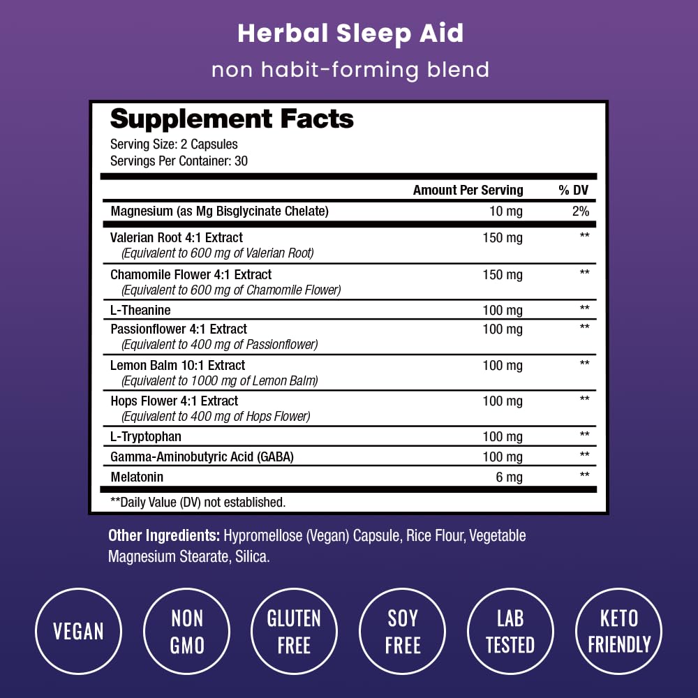 NutraChamps 10-in-1 Natural Sleep Aids for Adults – Melatonin, Lemon Balm, Chamomile, Valerian