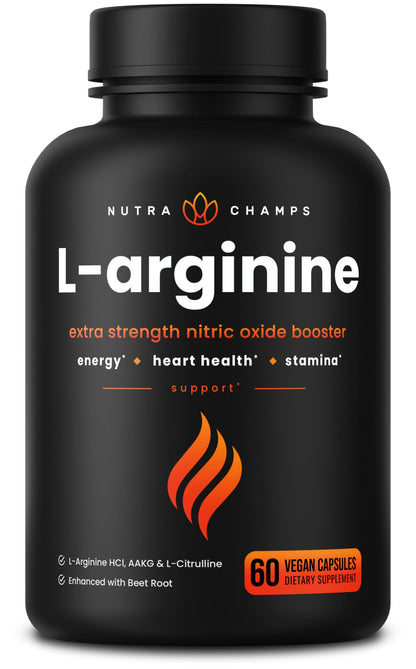 NutraChamps Premium L Arginine Supplement | 5-in-1 Nitric Oxide Boost | 60 Vegan Capsules