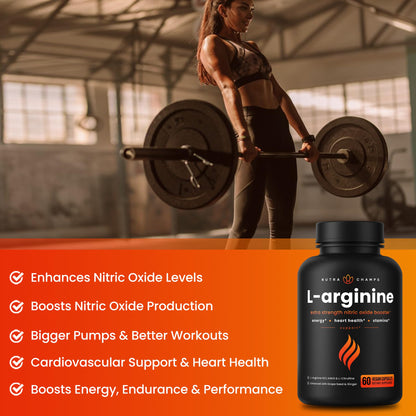 NutraChamps Premium L Arginine Supplement | 5-in-1 Nitric Oxide Boost | 60 Vegan Capsules