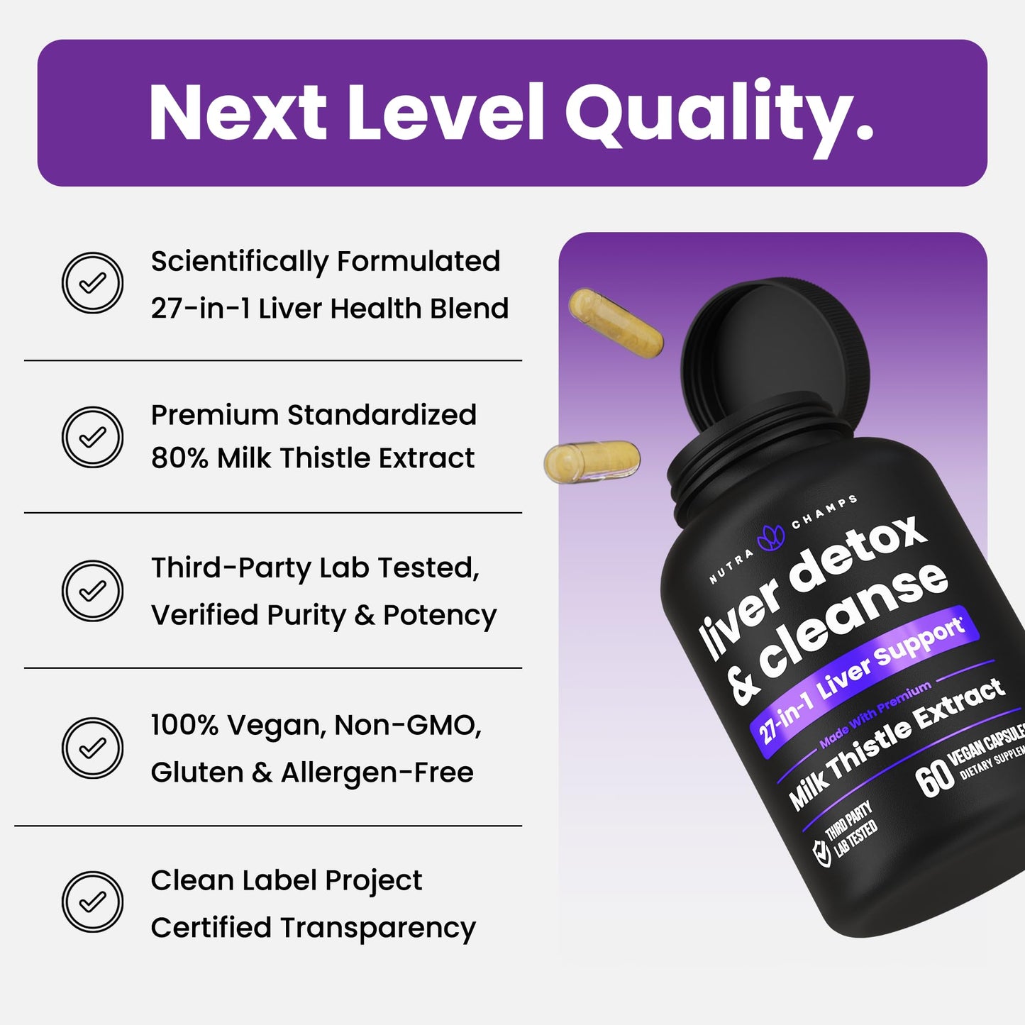 NutraChamps Liver Cleanse Detox & Repair Formula - 20+ Herbs - 60 Capsules