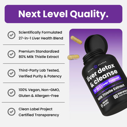 NutraChamps Liver Cleanse Detox & Repair Formula - 20+ Herbs - 60 Capsules