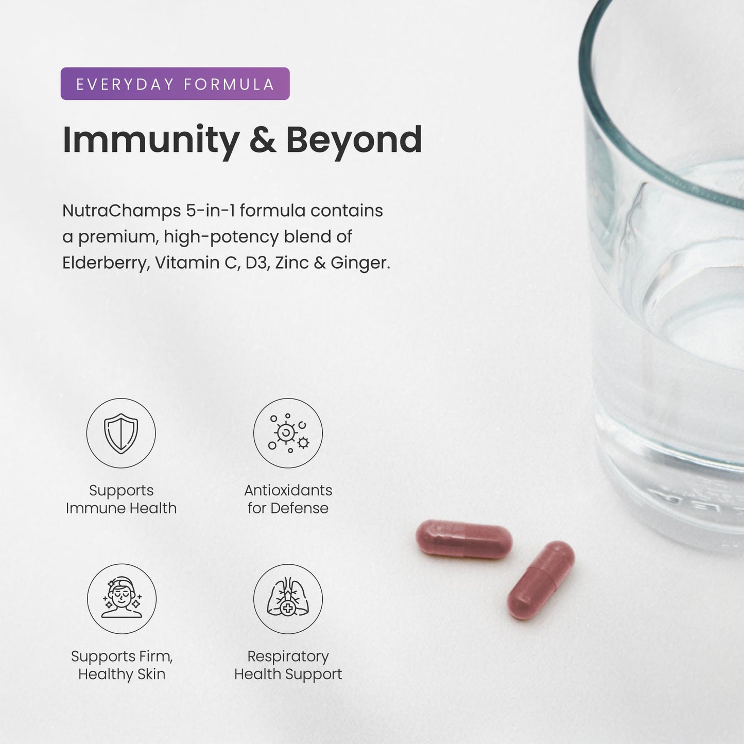 NutraChamps Elderberry 5-in-1 Immunity Supplement - 10,000mg Sambucus Elderberry with Vitamin C, Zinc & Vitamin D3 (Adults)