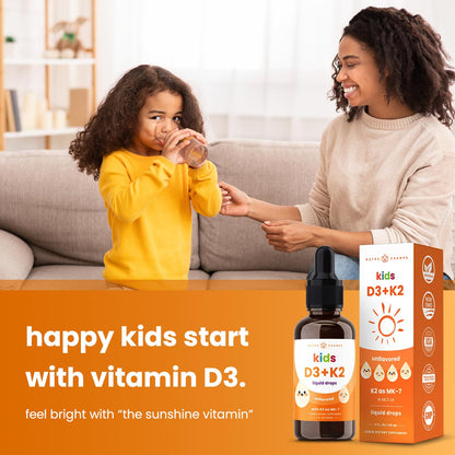 NutraChamps Kids D3 & K2 Drops - 1000 IU Vitamin D for Kids, Sugar-Free Liquid, 300 Servings