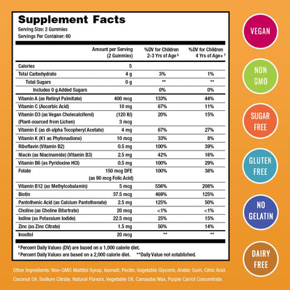 NutraChamps Kids Gummy Vitamins – 120-Count, Sugar-Free, Vegan & Non-GMO | Strawberry, Passionfruit, Peach & Cherry