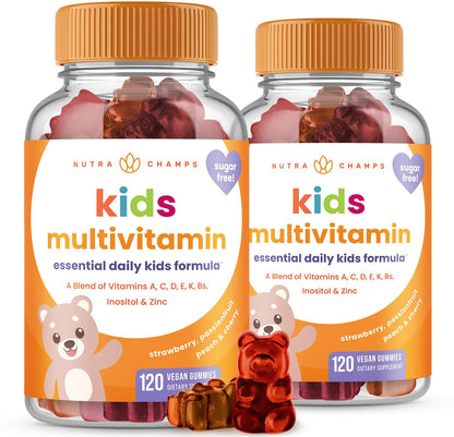 NutraChamps Kids Gummy Vitamins – 120-Count, Sugar-Free, Vegan & Non-GMO | Strawberry, Passionfruit, Peach & Cherry
