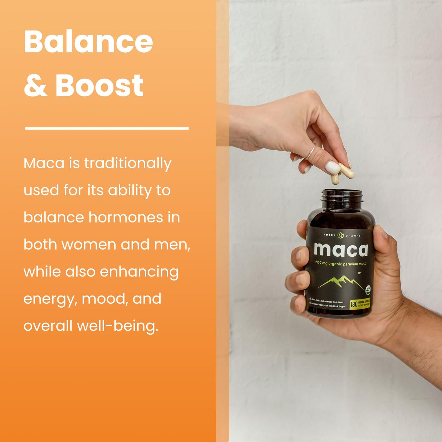 NutraChamps USDA Organic Maca Root Capsules – 2100mg, 180 Count