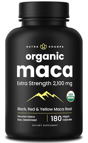 NutraChamps USDA Organic Maca Root Capsules – 2100mg, 180 Count