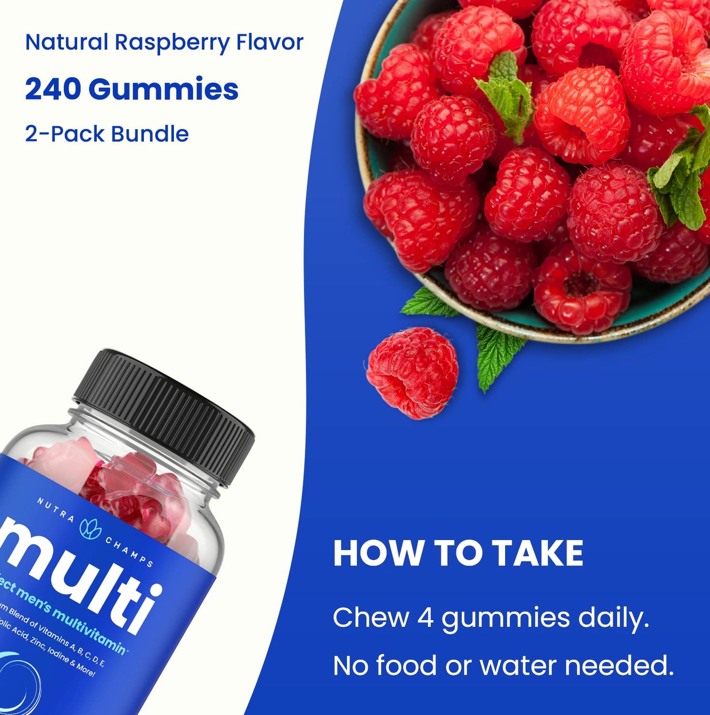 NutraChamps Men’s Multivitamin Gummies – 240 Count, 2-Pack | Daily Vitamin Gummy for Men