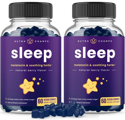 NutraChamps Sleep Gummies for Adults & Kids – Melatonin, Vegan, 120 Gummies (3mg/1.5mg/6mg) Pack of 2