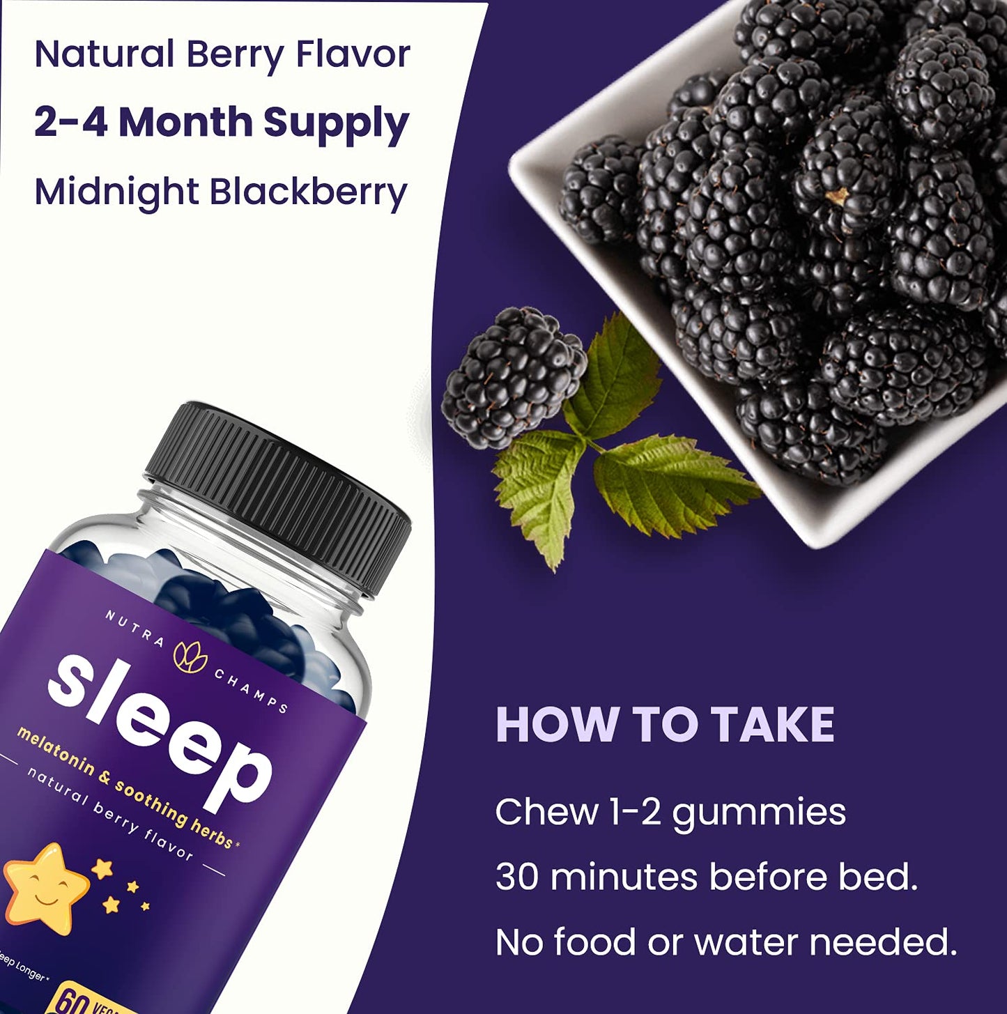 NutraChamps Sleep Gummies for Adults & Kids – Melatonin, Vegan, 120 Gummies (3mg/1.5mg/6mg) Pack of 2