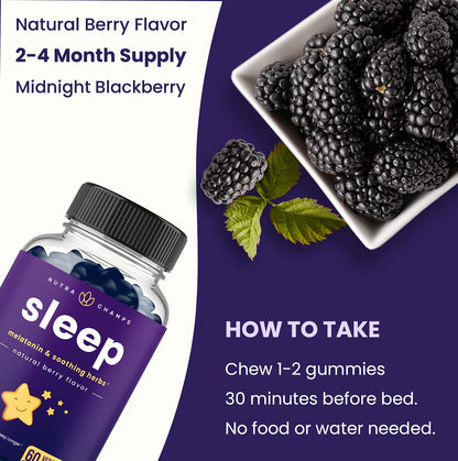 NutraChamps Sleep Gummies for Adults & Kids – Melatonin, Vegan, 120 Gummies (3mg/1.5mg/6mg) Pack of 2