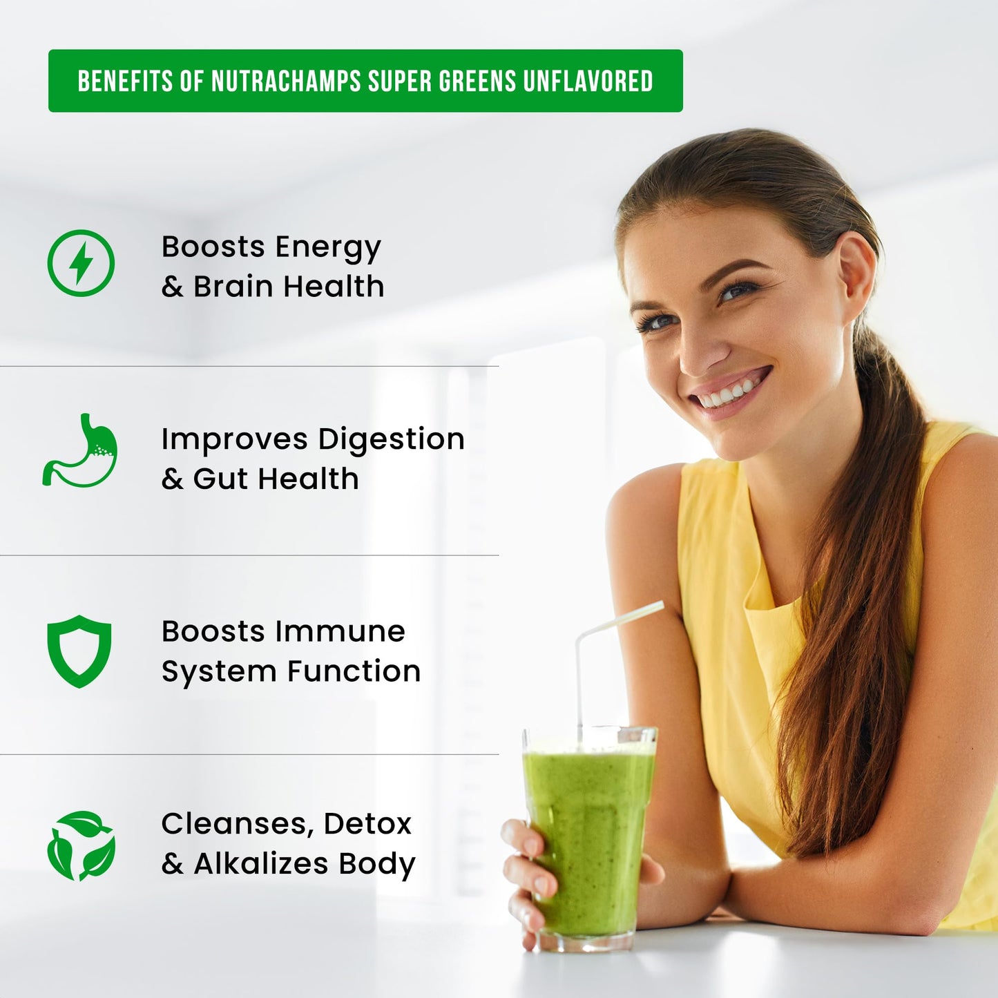 NutraChamps Super Greens Powder – Premium 9.0 oz Unflavored | 20+ Organic Greens, Spirulina & Chlorella