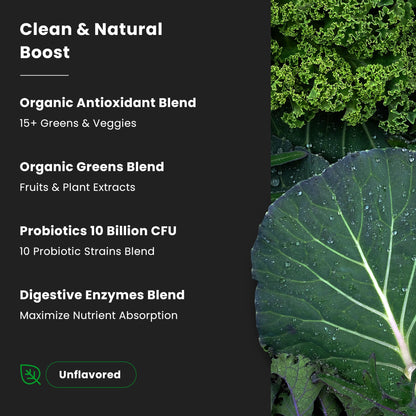 NutraChamps Super Greens Powder – Premium 9.0 oz Unflavored | 20+ Organic Greens, Spirulina & Chlorella
