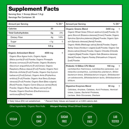 NutraChamps Super Greens Powder – Premium 9.0 oz Unflavored | 20+ Organic Greens, Spirulina & Chlorella