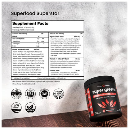 NutraChamps Super Greens Powder Premium Superfood | 20+ Organic Greens & Probiotic Blends | Watermelon