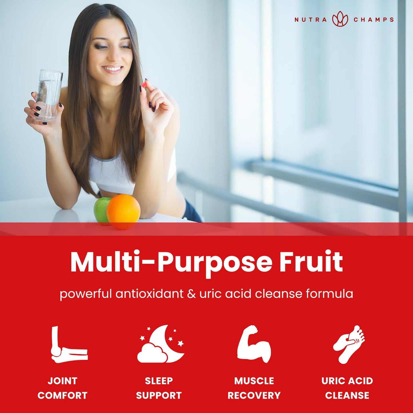 NutraChamps Tart Cherry Gummies - 3000mg Tart Cherry Extract + Celery Seed (60 Vegan Gummies) - Uric Acid Cleanse, Joint & Sleep Support