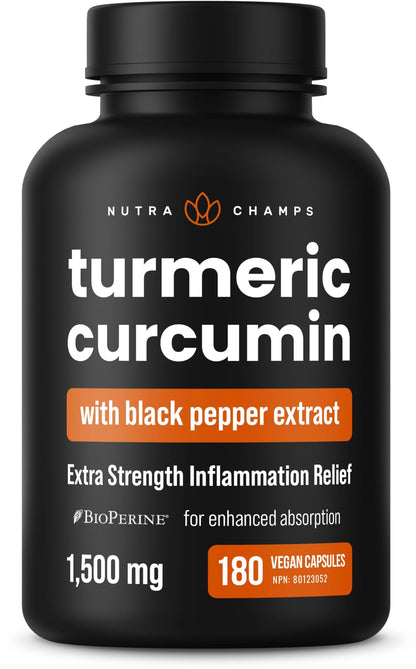 NutraChamps Turmeric Curcumin 1500mg with Black Pepper – 180 Veg Capsules