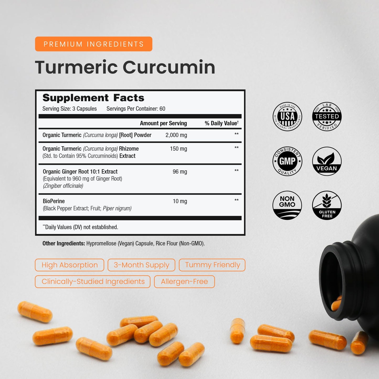 NutraChamps Turmeric Curcumin 1500mg with Black Pepper – 180 Veg Capsules