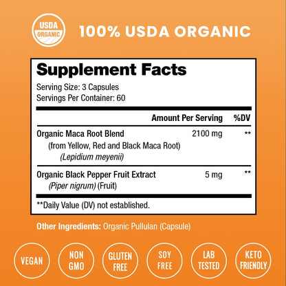 NutraChamps USDA Organic Maca Root Capsules – 2100mg, 180 Count
