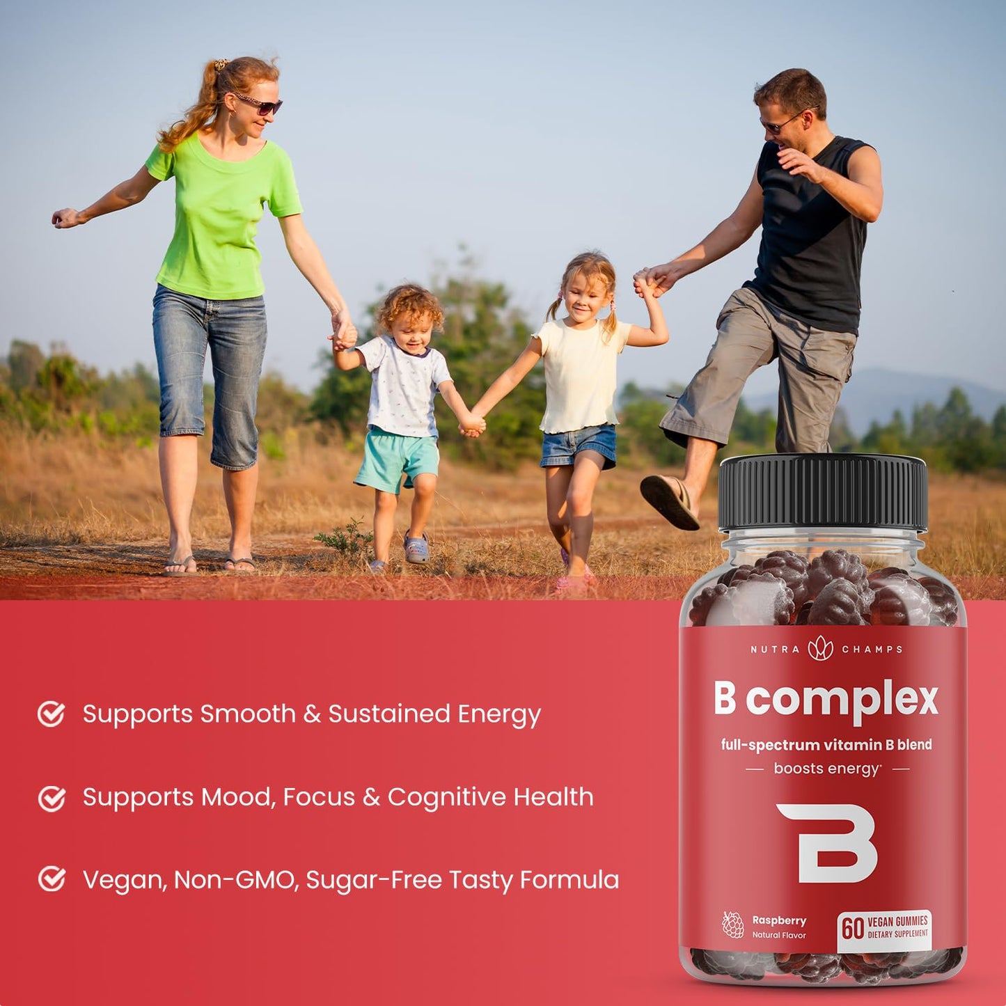 NutraChamps Vitamin B Complex Gummies – B Vitamins for Energy, Focus & Mood