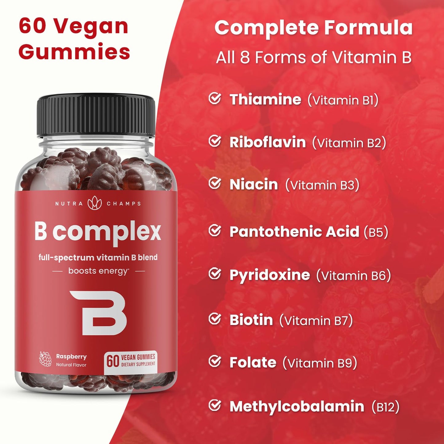 NutraChamps Vitamin B Complex Gummies – B Vitamins for Energy, Focus & Mood