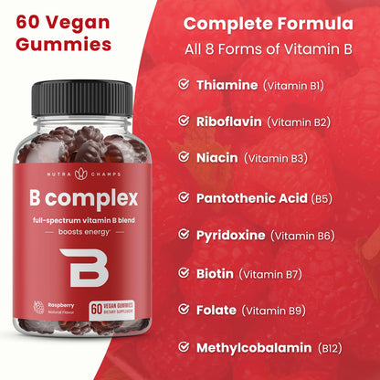 NutraChamps Vitamin B Complex Gummies – B Vitamins for Energy, Focus & Mood