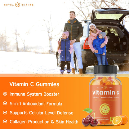 NutraChamps Vitamin C Gummies for Adults & Kids – 5-in-1 Immune Support