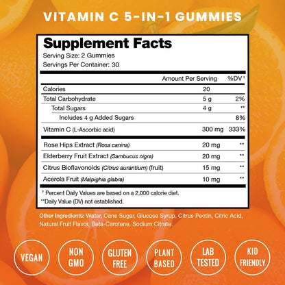 NutraChamps Vitamin C Gummies for Adults & Kids – 5-in-1 Immune Support