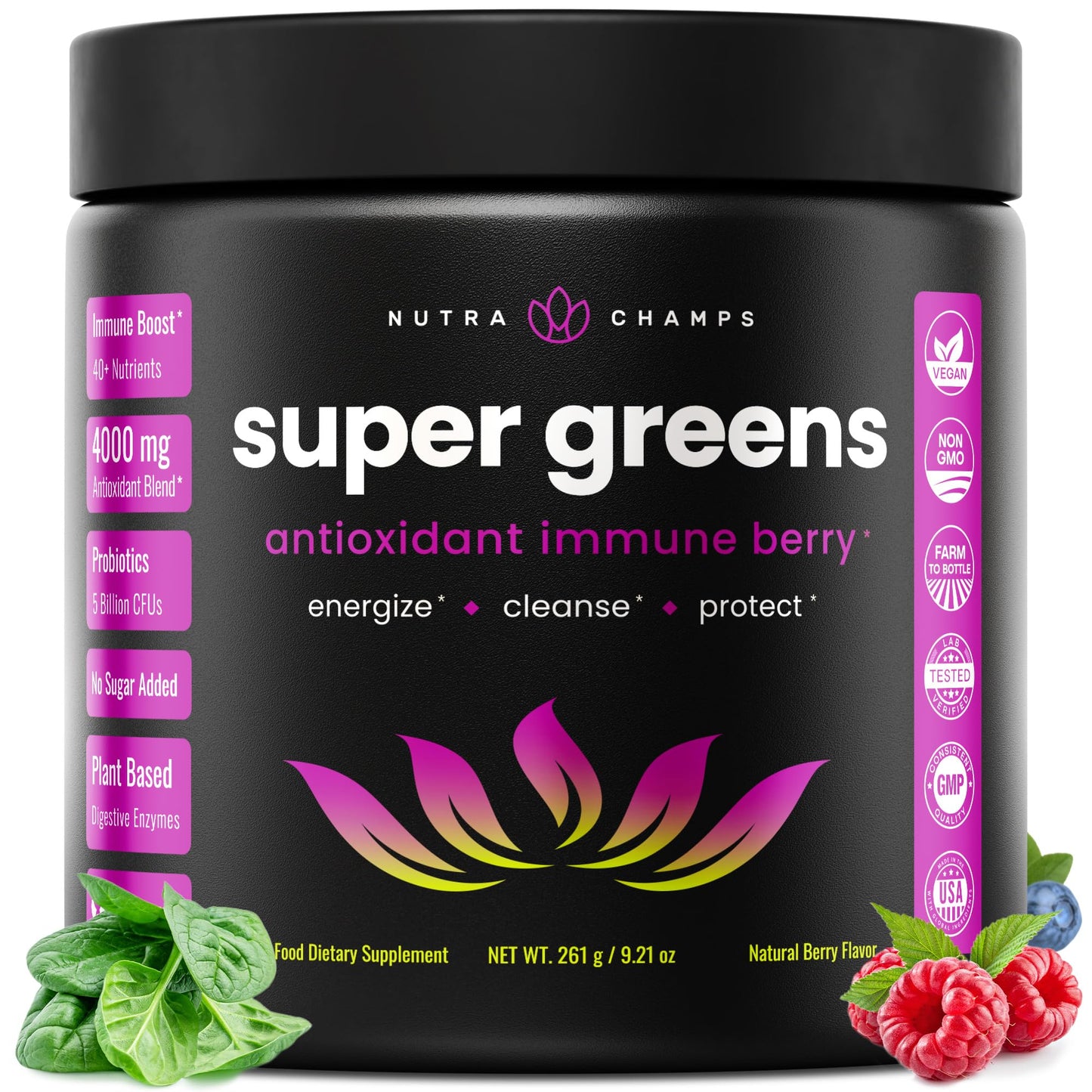 NutraChamps Super Greens Powder – Premium Organic Green Superfood