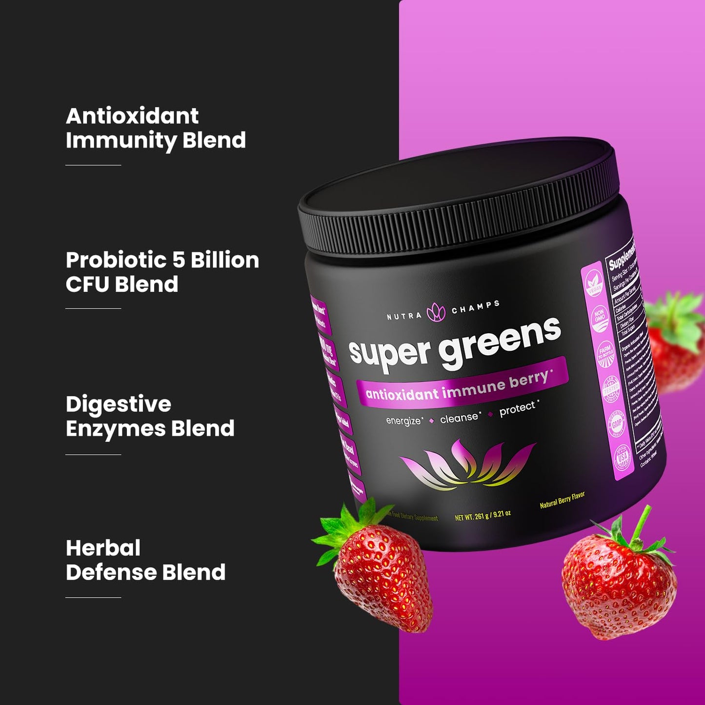 NutraChamps Super Greens Powder – Premium Organic Green Superfood