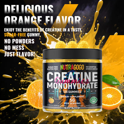NUTRAGOGO Creatine Monohydrate Gummies for Men & Women - 5g per Serving - Sugar Free, Vegan, Organic Electrolyte Chews, 135 Count
